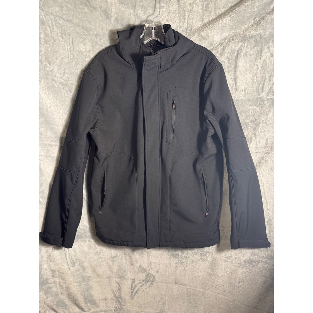 Mens Black‎ Hooded Softshell Jacket Outdoor Winter Warm Full Zip Style HDS617